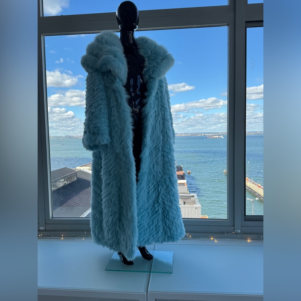 Glitz Blue Genuine Fox Fur Coat
